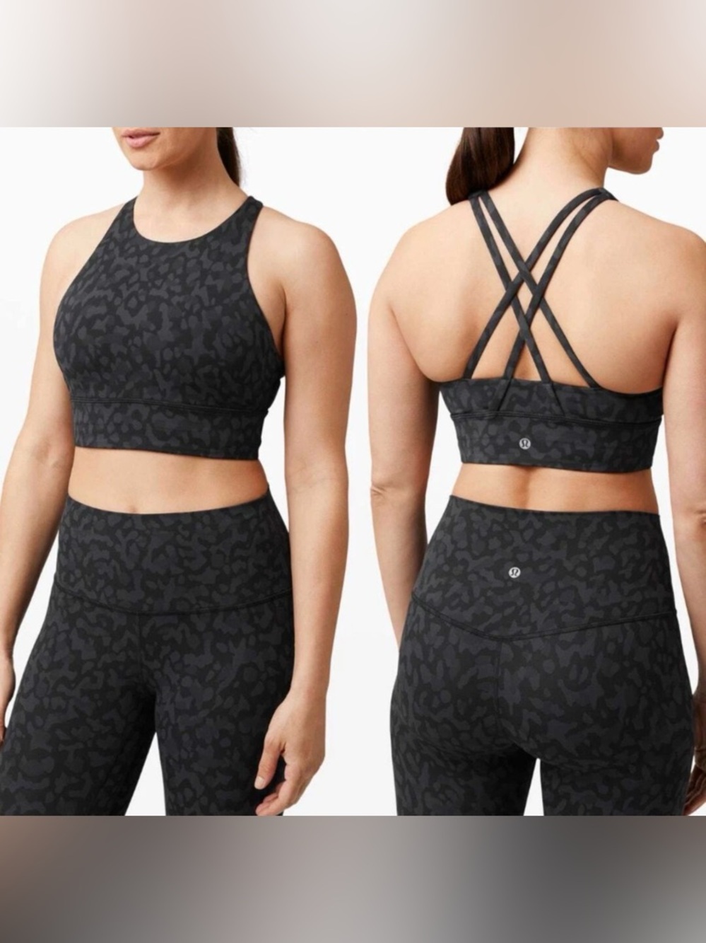 Lululemon Energy Bra High Neck Long Line Formation Camo Deep Coal Multi Size 6